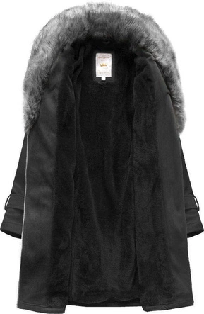 ZAMSZOWY DAMSKI PŁASZCZ ZIMOWY Z PASKIEM CZARNY/SZARY (6515)