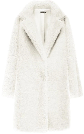 FUTRZANY ZIMOWY DAMSKI PŁASZCZ Z KIESZENIAMI ECRU (461ART)