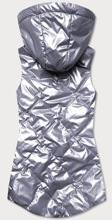 METALICZNY BEZRĘKAWNIK DAMSKI Z KAPTUREM SREBRNY (HS-1817)