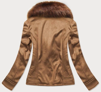 Zamszowa damska ramoneska z futerkiem karmelowa 2 (6502big)