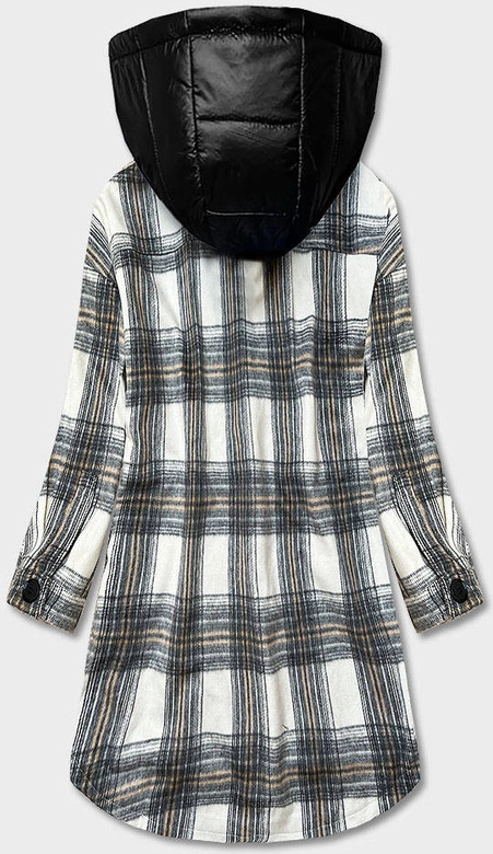 Damska kurtka koszulowa w kratę ecru/szara (AG3-1813)