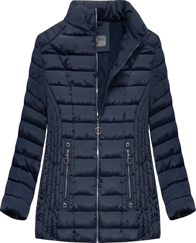 PIKOWANA DAMSKA KURTKA ZIMOWA Z KAPTUREM GRANATOWA (B2630-30)