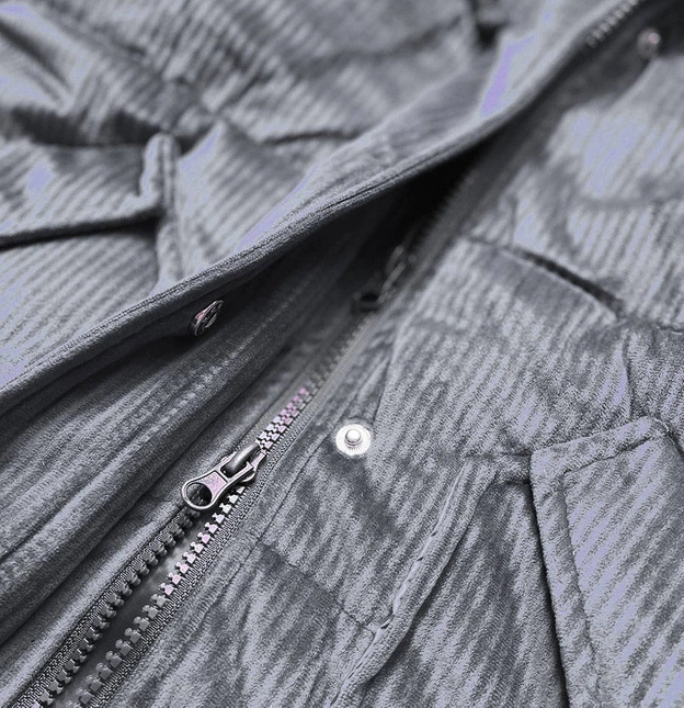 Sztruksowa zimowa kurtka damska z kapturem szara (7764)