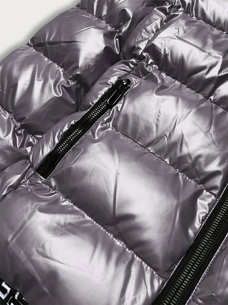 Metaliczna kurtka damska z kapturem szara (xw808x)