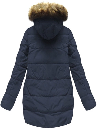 KURTKA Z PUCHEM NATURALNYM GRANATOWA (8071)