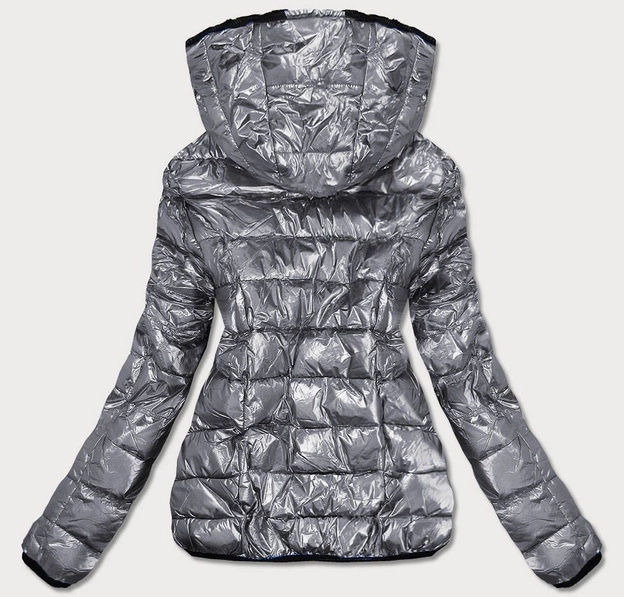 KRÓTKA BŁYSZCZĄCA DWUSTRONNA KURTKA DAMSKA SREBRNA (B9542)