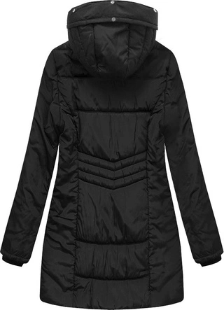 DŁUŻSZA PIKOWANA KURTKA Z KAPTUREM CZARNA (B2625-30)