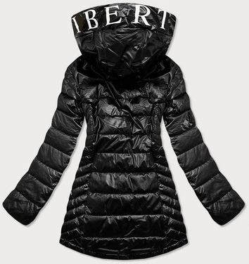 Metaliczna kurtka damska z kapturem czarna (w717)