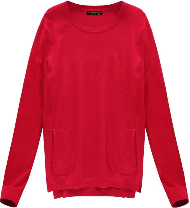 GŁADKI SWETER Z KIESZENIAMI CZERWONY (P7021)