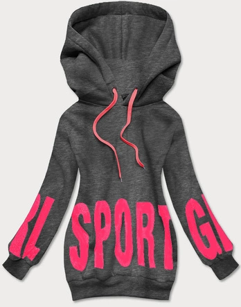 Bluza dresowa damska z nadrukiem szara ciemna (26034)