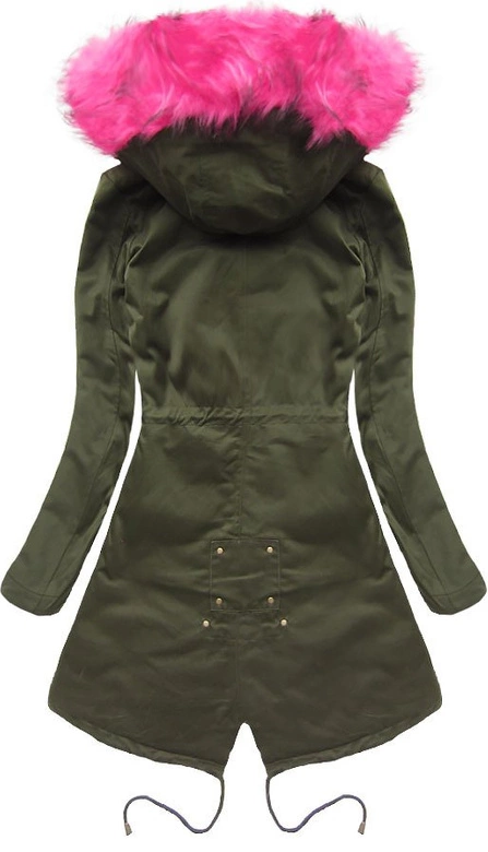 BAWEŁNIANA PARKA ZIMOWA KHAKI-RÓŻOWA (L111)
