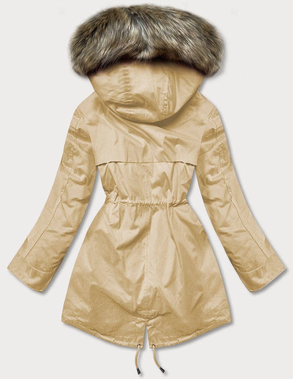 Parka z podpinką i kapturem beżowa (7619big)