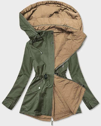DAMSKA KURTKA DWUSTRONNA KHAKI-BEŻ (BH2016)