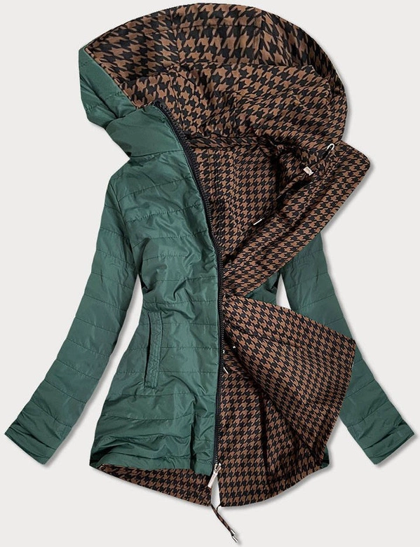 DWUSTRONNA KURTKA DAMSKA PEPITKA BRĄZOWO-ZIELONA (W506)