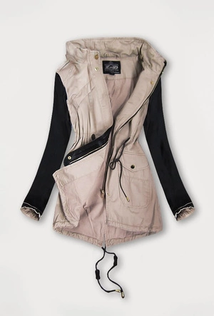 BAWEŁNIANA PARKA Z WSTAWKAMI Z EKOSKÓRY BEŻOWA (X7085X)