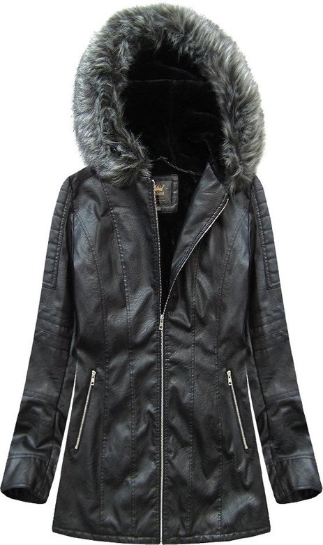 PŁASZCZYK Z EKOSKÓRY Z KAPTUREM CZARNY (5525BIG)