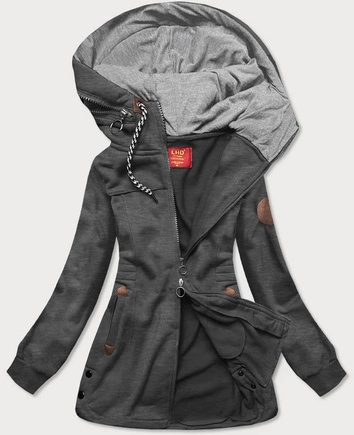 DŁUGA DAMSKA BLUZA ROZPINANA GRAFITOWA (AMG708)