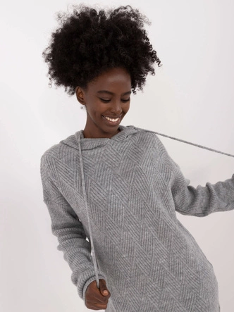 Dzianinowa sukienka z kapturem szara (0582)