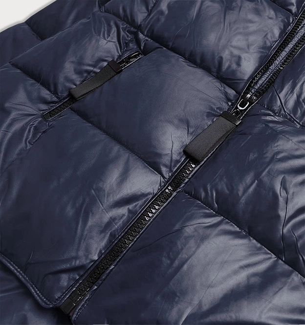 Asymetryczna kurtka damska zimowa granatowa (8953-e)