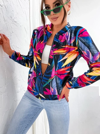 Welurowa bluza typu bomber czarna-wielokolorowa (707S)