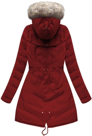 DWUSTRONNA DAMSKA KURTKA ZIMOWA Z KAPTUREM BORDOWO-CZARNA (W632)