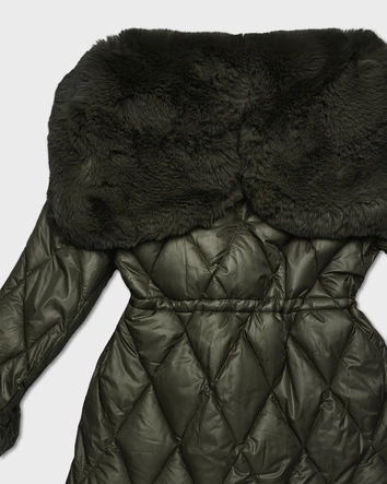 Kurtka z futrzanym kapturem tworzącym kołnierz khaki (T3-2635#-22)