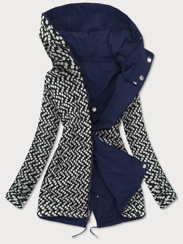 Dwustronna kurtka parka damska granatowa/kropki (w662)