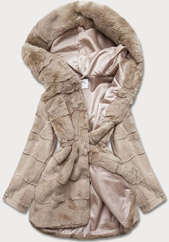 Futrzana kurtka damska beżowa (CX009-7)