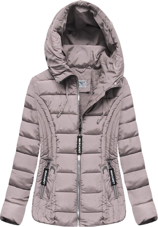 KRÓTKA PIKOWANA ZIMOWA KURTKA DAMSKA Z KAPTUREM JASNORÓŻOWA (R2618)