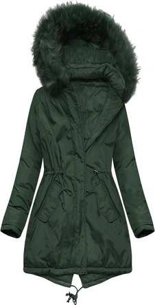 DWUSTRONNA DAMSKA PARKA ZIMOWA WELUROWA CIEMNOZIELONA (7911)