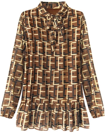 SZYFONOWA BLUZKA Z WIĄZANĄ STÓJKĄ BRĄZOWA (236ART)