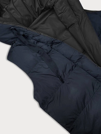 Dwustronny bezrękawnik oversize z kapturem granat-czarny (V724)