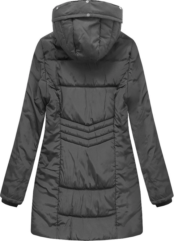 DŁUŻSZA PIKOWANA KURTKA Z KAPTUREM CIEMNOSZARA (B2625-30)
