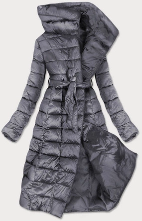 PIKOWANY PŁASZCZ Z WYSOKĄ STÓJKĄ SZARY (J9-019)