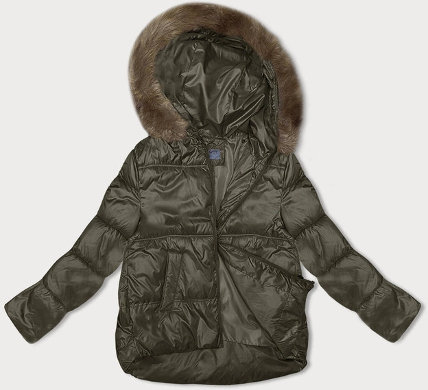 Zimowa kurtka damska z kapturem army (B8205-11)