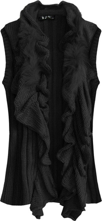 SWETERKOWA KAMIZELKA O GRUBYM SPLOCIE CZARNA (1611)