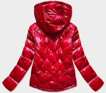 Pikowana kurtka damska z kapturem czerwona (b9562)