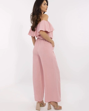 Elegancki kombinezon z szerokimi nogawkami brudny róż (T52)