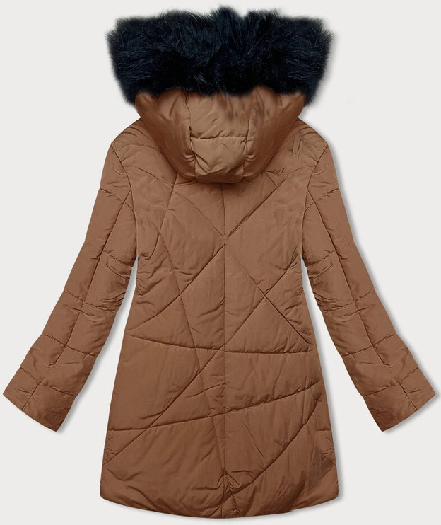 Kurtka zimowa damska z futerkiem karmelowa (V715)