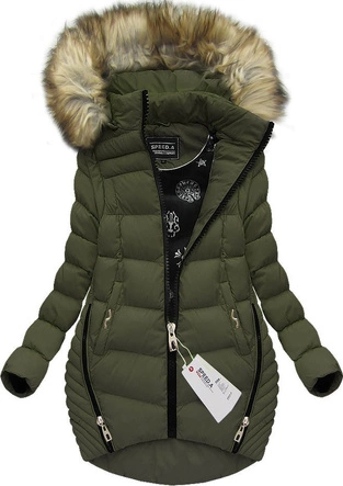 ASYMETRYCZNA KURTKA/BEZRĘKAWNIK Z KAPTUREM KHAKI (W816)