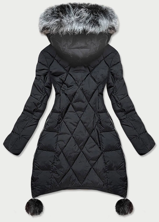 KURTKA DAMSKA ZIMOWA Z WYDŁUŻONYMI BOKAMI CZARNA (GWW1716X)