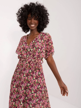 Letnia sukienka w kwiatki czarno-różowa (9656)