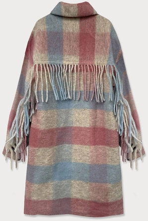 KOSZULOWA KURTKA DAMSKA Z FRĘDZLAMI RÓŻOWO-NIEBIESKA (2081)