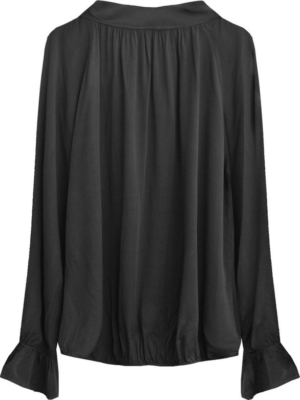 BAWEŁNIANA BLUZKA Z WIĄZANĄ STÓJKĄ CZARNA (298ART)