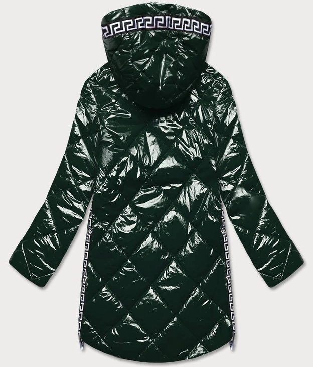 Lekka błyszcząca kurtka damska z lamówkami zielona (LD7258BIG)