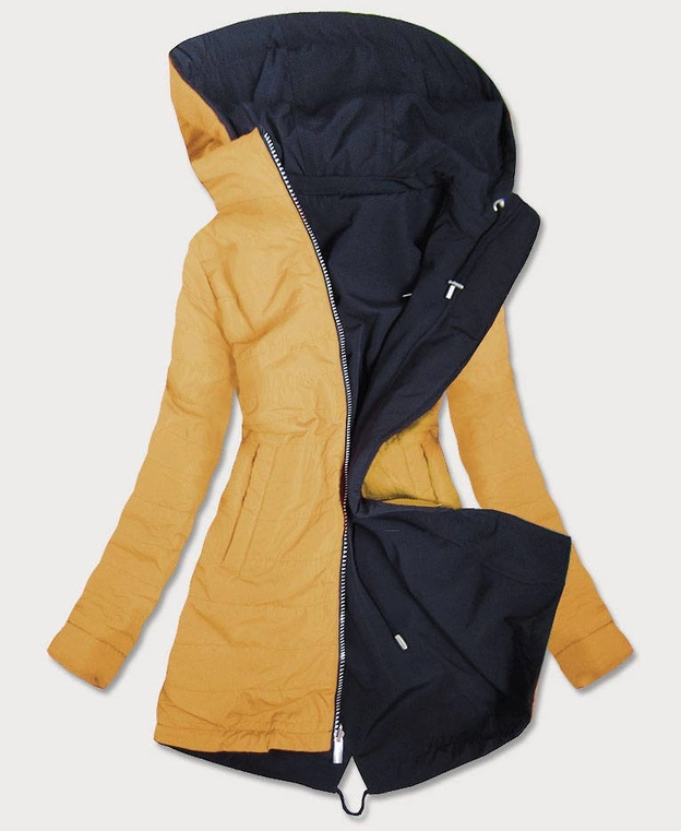 DWUSTRONNA PARKA DAMSKA Z KAPTUREM GRANATOWO-ŻÓŁTA (W354)