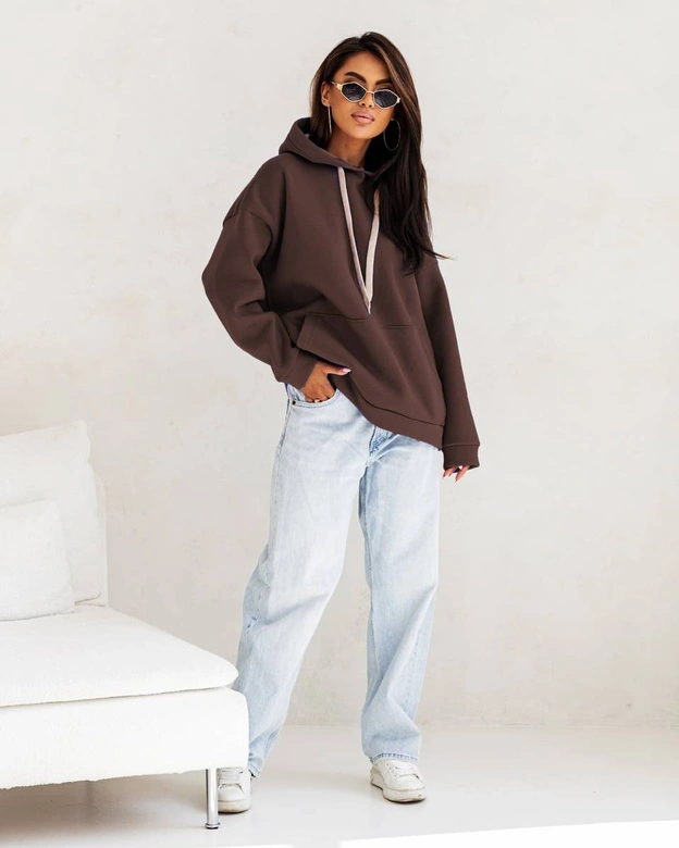 Gruba bluza damska kangurka czekoladowa (82131)