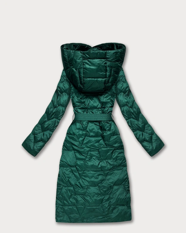 Pikowany płaszcz z paskiem Libland ciemny zielony (LD-7806)