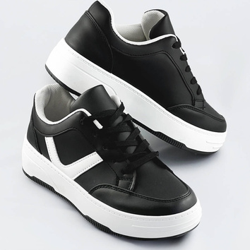 Sznurowane buty sportowe damskie czarno-białe (s070)