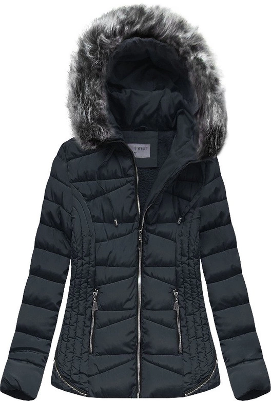 PIKOWANA ZIMOWA KURTKA DAMSKA Z KAPTUREM GRANATOWA (B2631)